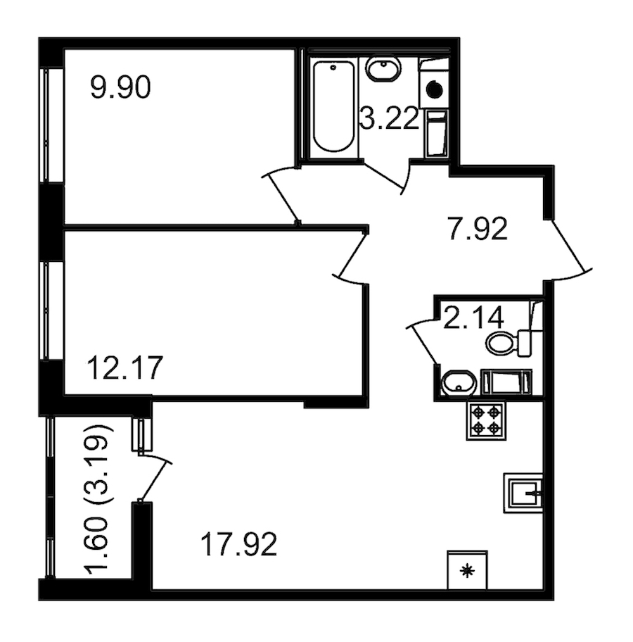 2-комнатная квартира 53.27 м², 14/14 эт., ЖК «Чёрная речка»